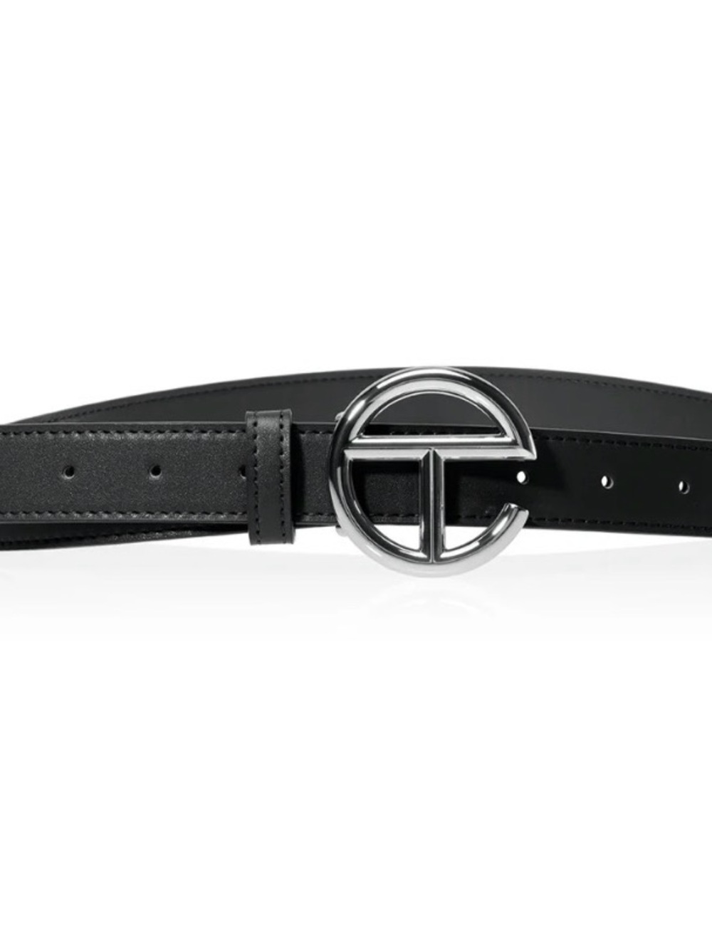 Telfar Black Leather Belt with Silver Logo Buckle